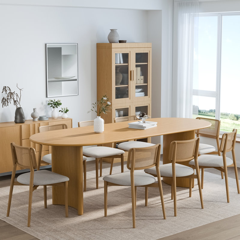 Oval Wood Dining Table with 2 Legs, Natural Wood, 30" H x 79" L x 33.50" W