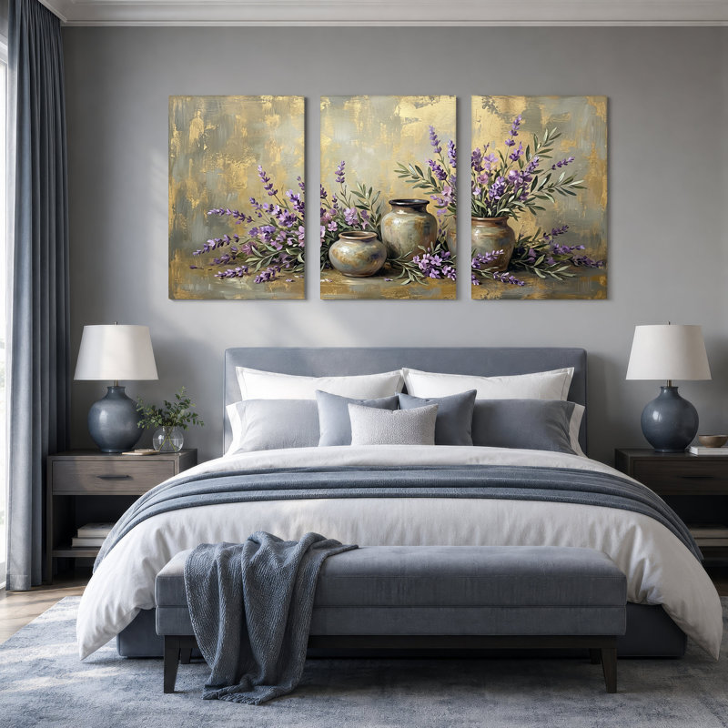 Ensemble de 3 bocaux mauves lavande mauve et olives en terre, 36"H x 24"W x 3pcs