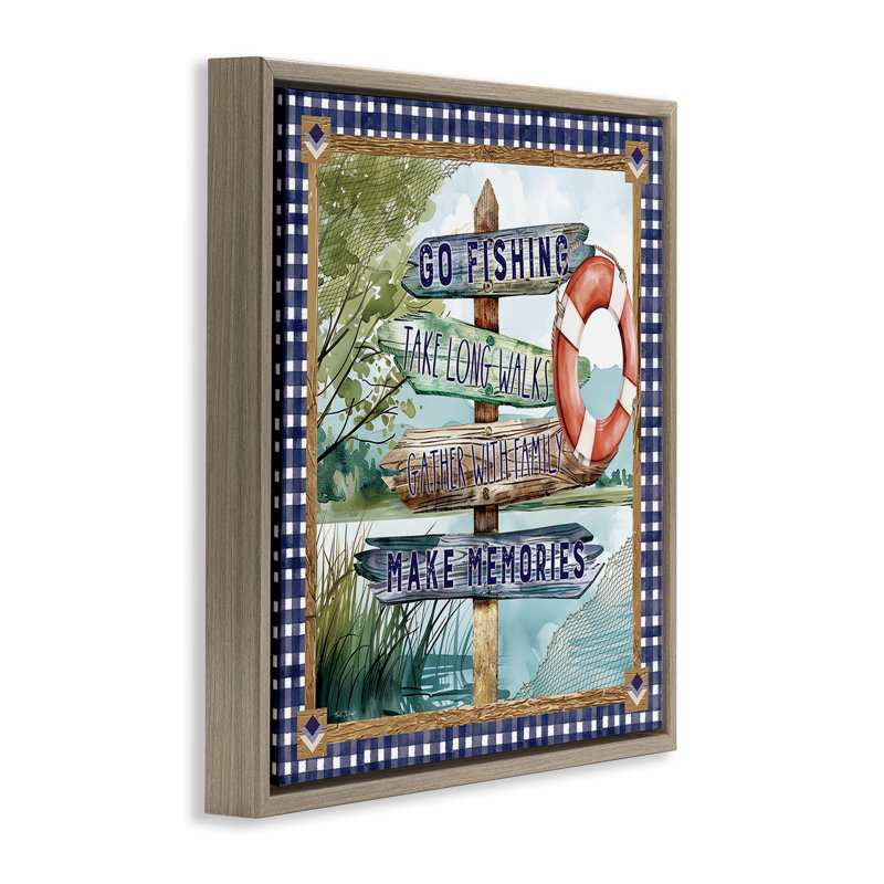 Cadre flottant Plaid Border Lake, design par Nicole DeCamp, Cadre flottant orme Montalcino, H 18 po x l 18 po