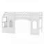 Classic White Platform Loft Bed, Bedroom Solid Wood Twin Size Bed with Storage Staircase and Windows
