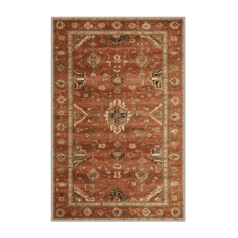 Tapis brun turc lavable à la machine, Rectangulaire 7 pi x 10 pi