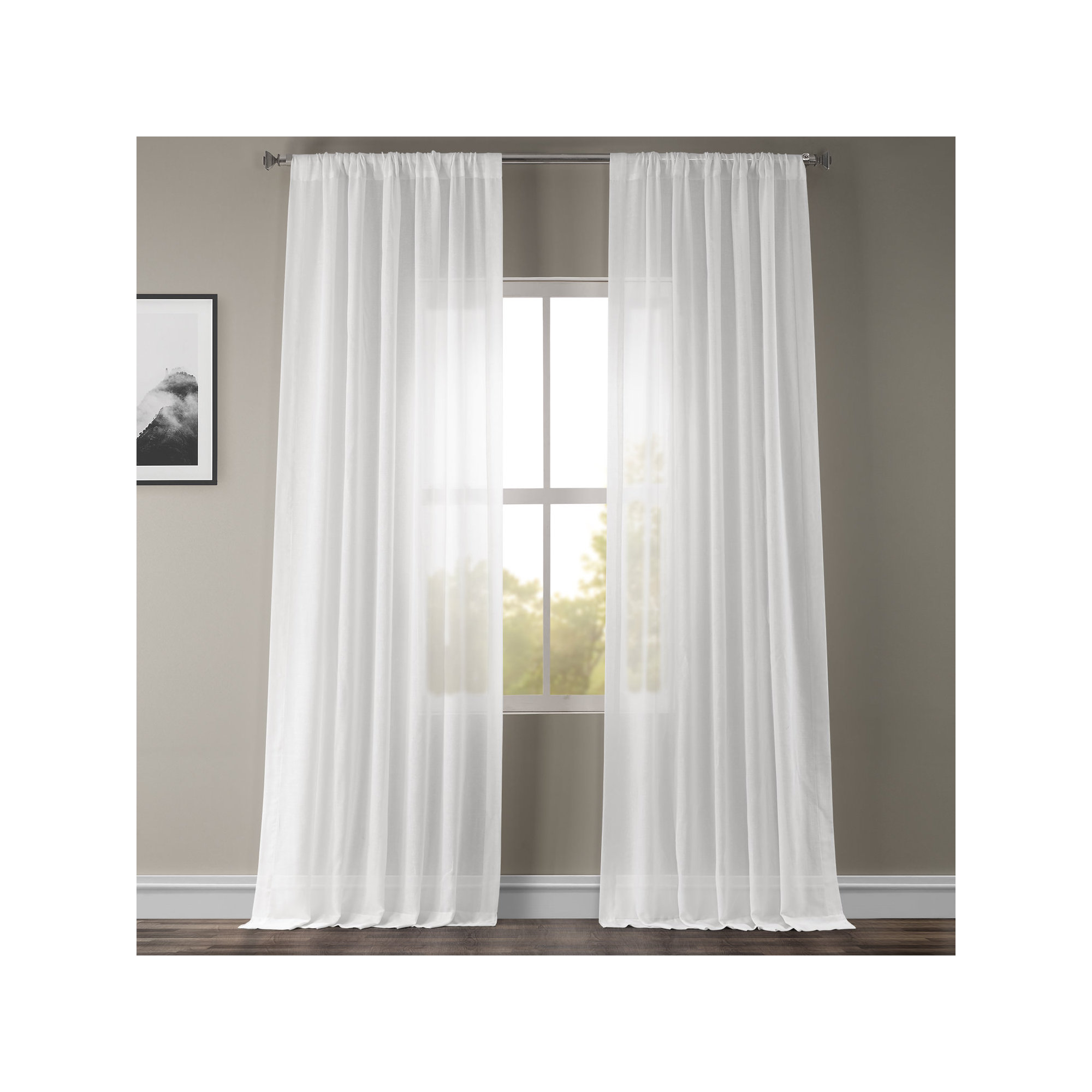 Larsa Sheer Linen Blend Curtain, 50" W x 120" L, White Orchid
