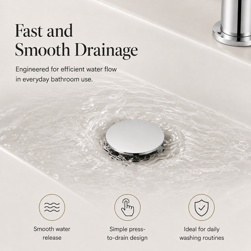 Plastic Bathroom Sink Pop-Up Drain with Overflow, Polished Chrome