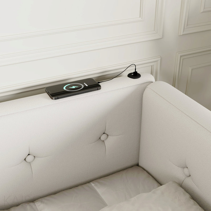 Lit plateforme tapissier beige pour grand lit - Élégance moderne et lit à accès portuaire, surface de sommeil confortable
