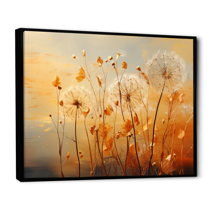 «Orange Dandelion Dreams I», reproduction d'art sur toile encadrée, Cadre flottant noir, H 12 po x l 20 po x P 1 po