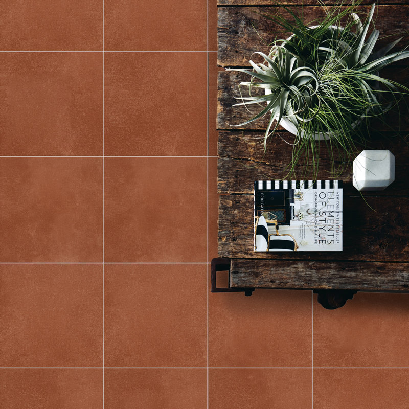 Literary License 12'' W x 12'' L Porcelain Concrete Look Singular Tile, Quarry Red