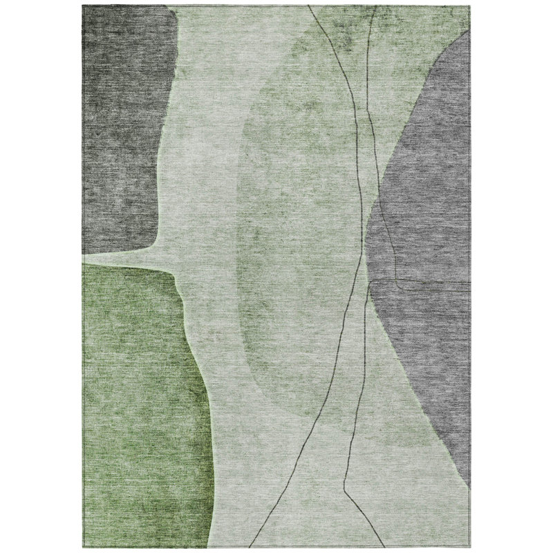 Tapis extérieur lavable abstrait vert olive et gris 8 pi x 10 pi