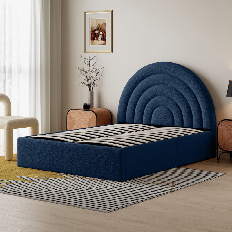 Acamas Upholstered Ottoman Storage Bed, Kingsize (5'), Navy Blue
