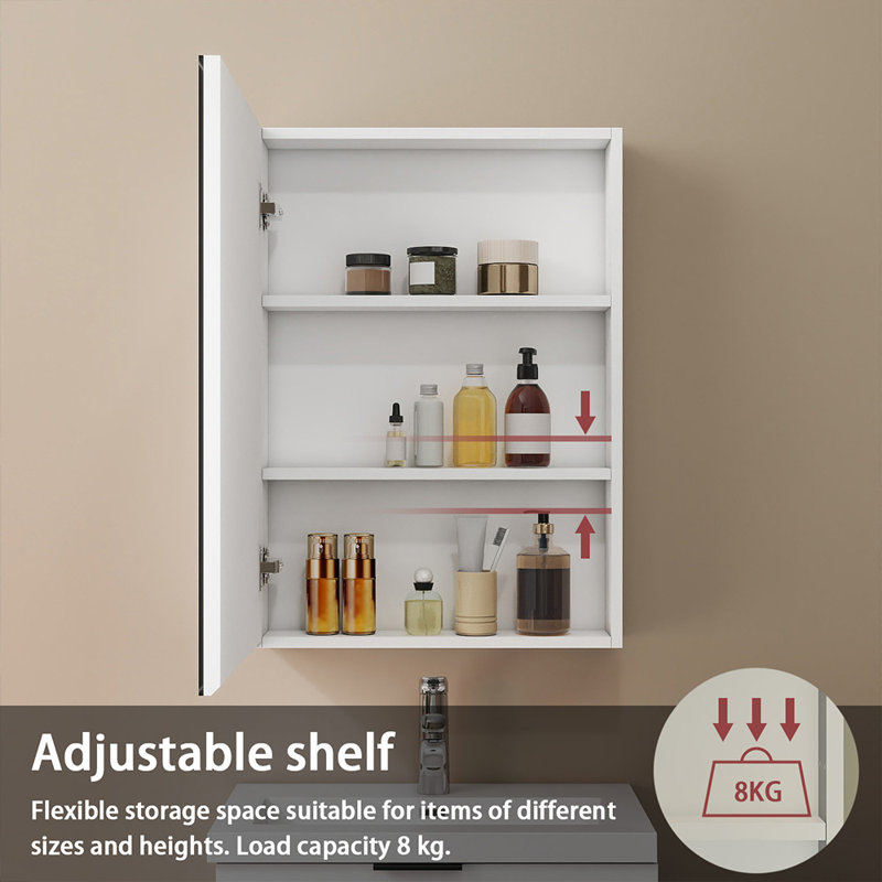 W H Wall Frameless Medicine Cabinet Mirror, White