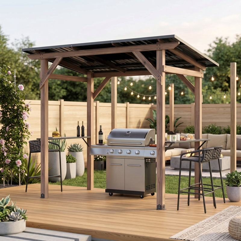 Pergola en bois de cèdre avec toit en acier galvanisé