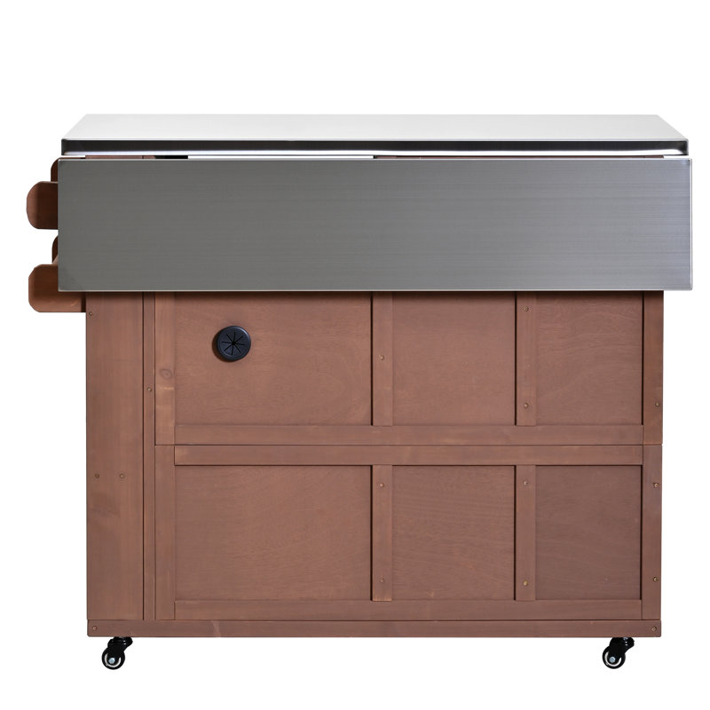 Îlot de cuisine extérieure avec table de cuisson en acier inoxydable, armoire de rangement et tiroirs pour jardin, Brun