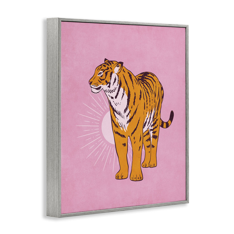 «Preppy Tiger debout noir», estampe numérique par Nataly White, H 30 po x l 24 po, Giclée encadrée noir minuit