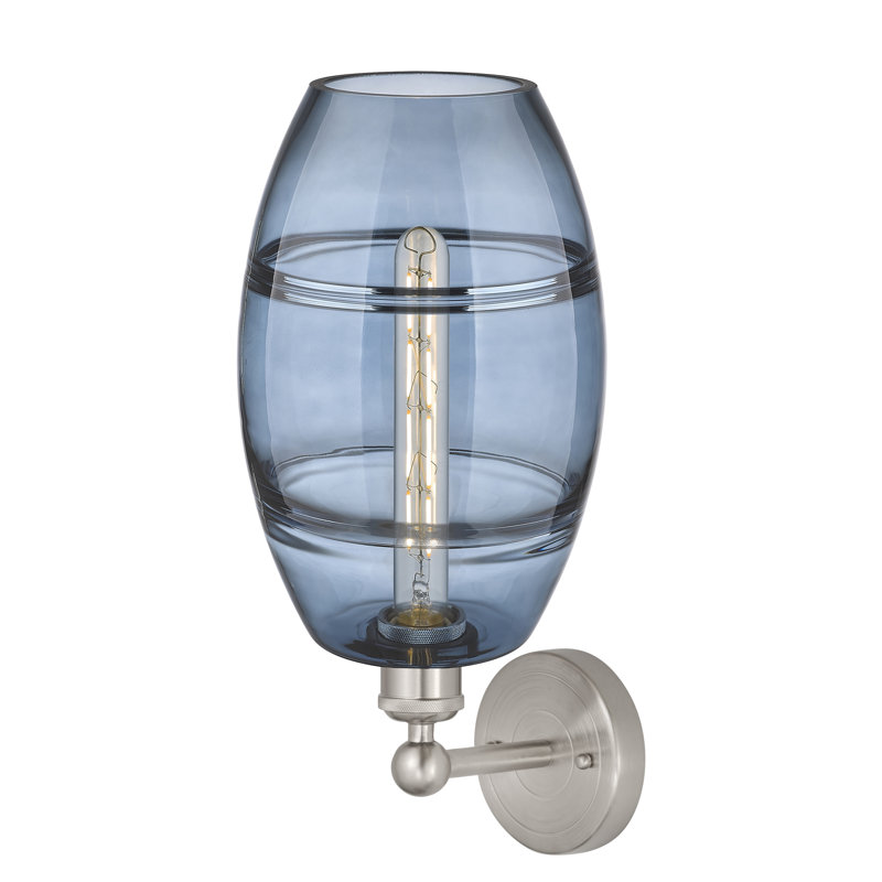 Applique murale en acier Bettylou, H 12,13 po x l 8 po x P 8,5 po, Nickel satiné, Bleu princesse