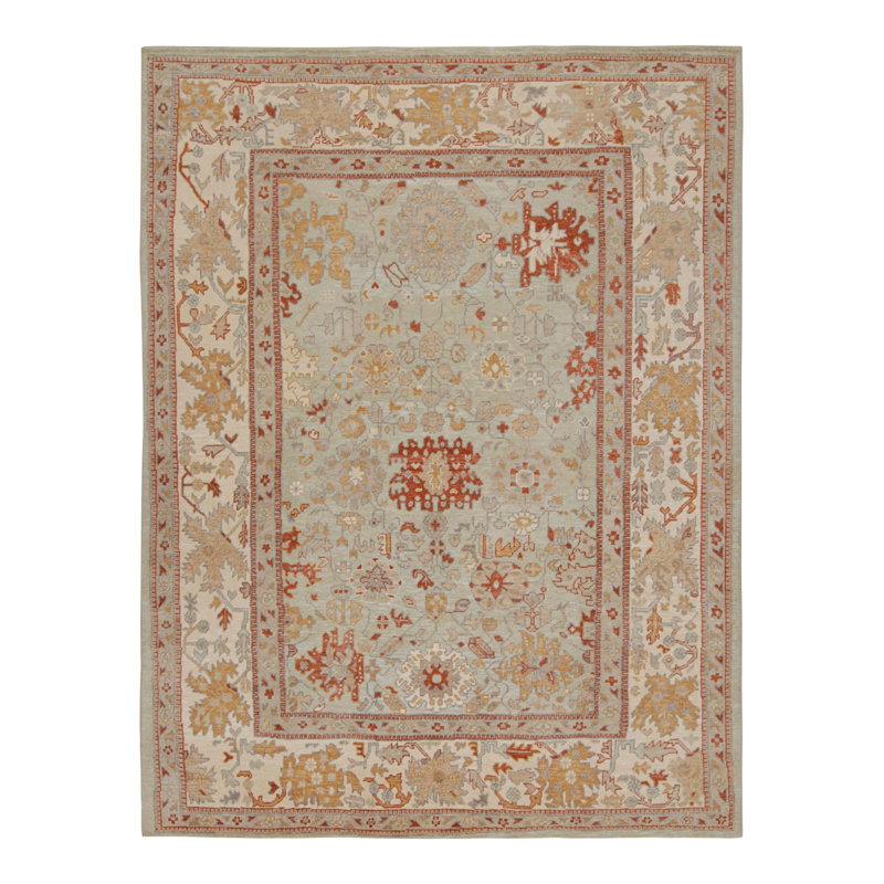 Oushak Hand Knotted Floral Area Rug, Rectangle 6' x 9'
