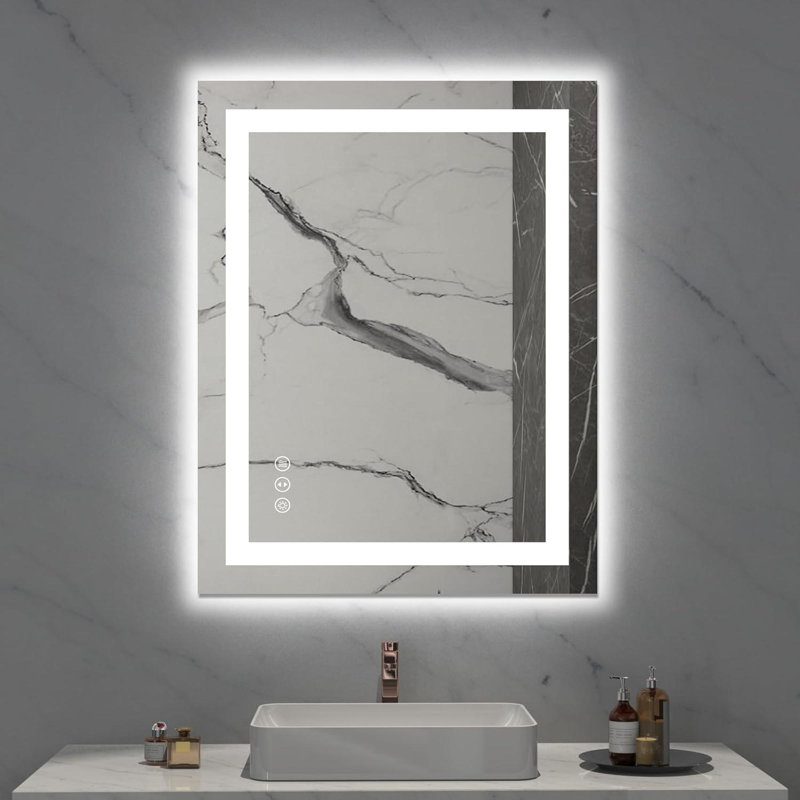 Miroir de salle de bain sans cadre à DEL, miroir intelligent, Horizontale, 60 po x 28 po, Rectangulaire
