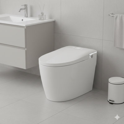 Toilettes intelligentes équipées de sièges de bidet chauffants. Une unité portable avec bidet intégré. Toilette intelligente avec ouverture et fermeture automatique du siège. Comprend des caractéristiques de séchage et d'eau chaude.