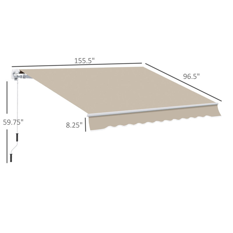 8' Retractable Awning, Beige, 59.1" H x 155.5" W x 96.5" D