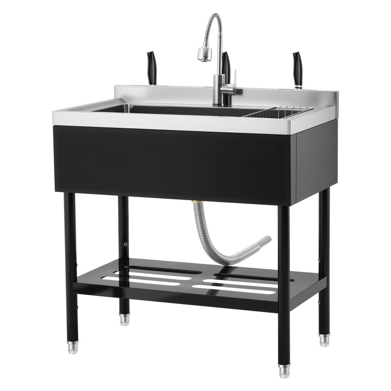 Évier utilitaire autoportant de 36 po en acier inoxydable, évier de préparation à simple cuve commercial, tablette de rangement et pieds réglables