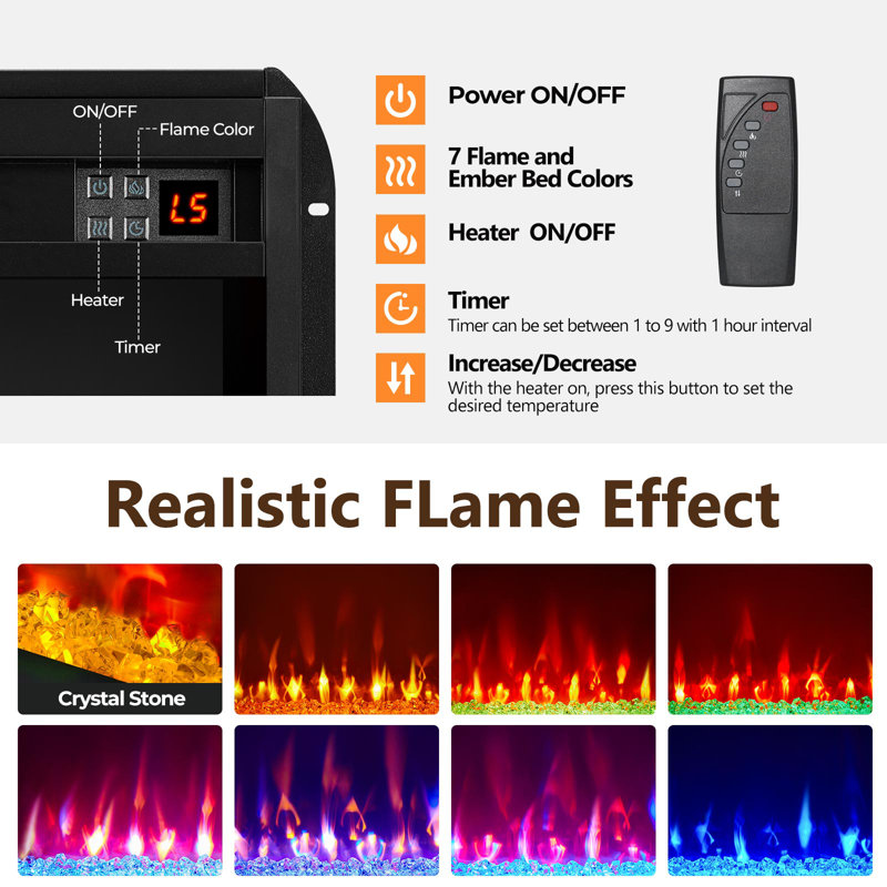 Heiden Fireplace TV Stand with Power Outlets and LED Lights, Adjustable TV Mount for TVs up to 70"