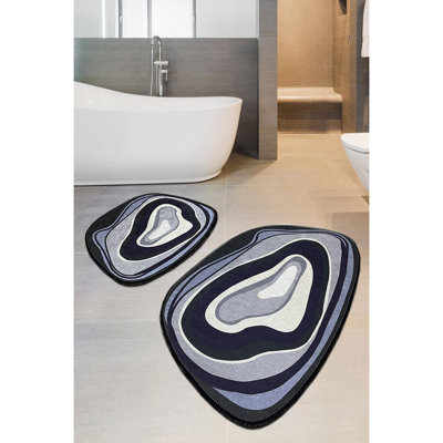 Antibacterial Bathmat Set (2 Pieces), Grey, Purple & Lilac, 23.6 x 39.4 inches & 19.7 x 23.6 inches | 100% Polyester, 0.4 in Pile Height | Non-Slip Underside, Machine Washable, Soft & Durable for Bathrooms