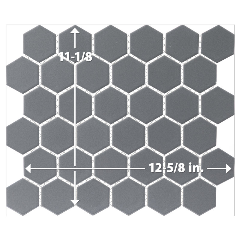 Metro 2" Hex Glossy 11-1/8 " x 12-5/8 " Porcelain Mosaic Floor and Wall Tile, Gray