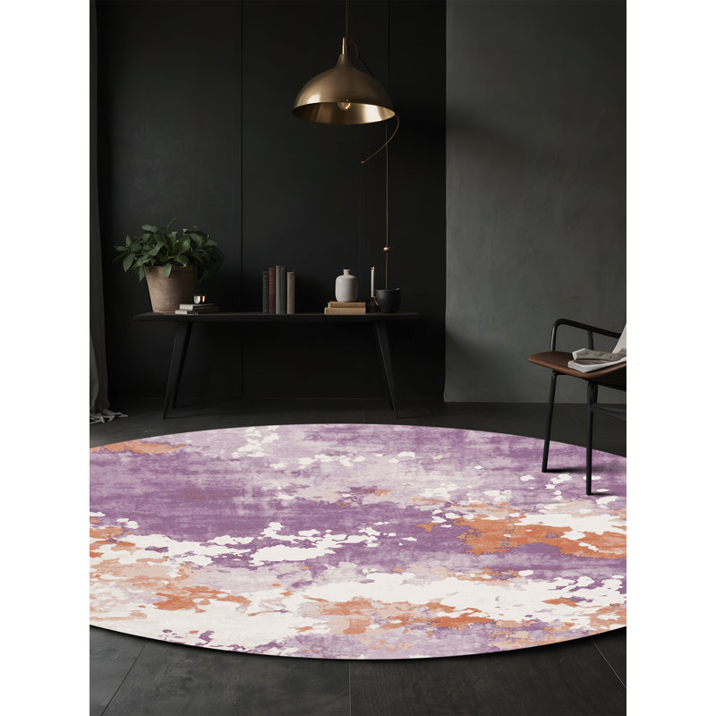 Tapis beige soyeux et moelleux, Rond 3 pi
