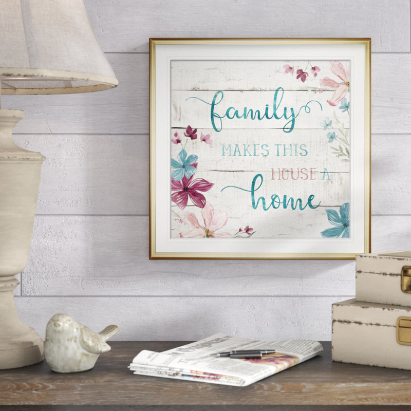 « family home », art textuel, H 16 po x l 16 po x P 2 po, Cadre doré
