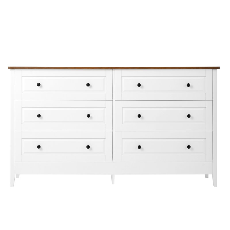 Commode blanche pour chambre à coucher, commode 6 tiroirs avec tiroir large et poignées en métal, commode blanche, commodes en bois et commodes pour couloir, entrée.
