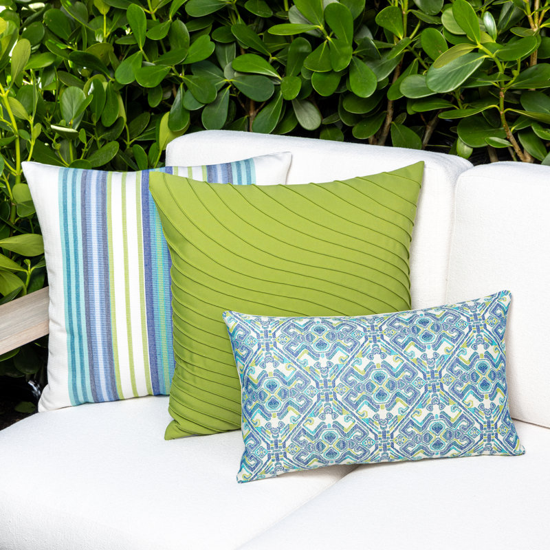 Summer Stripe Lumbar Outdoor Rectangular Sunbrella® Pillow Cover & Insert, Aqua/Cobalt/Kiwi