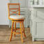 Tabouret pivotant à dossier en X de 30 po de hauteur bar, finition naturelle, siège en tissu beige