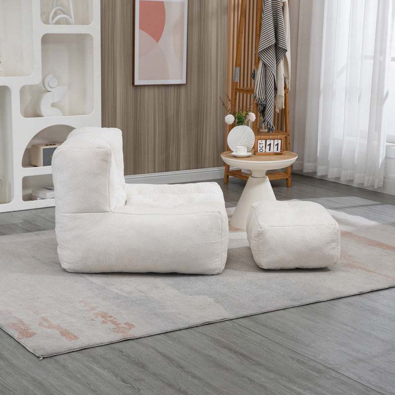 Fauteuil à billes rembourré avec repose-pieds, Blanc