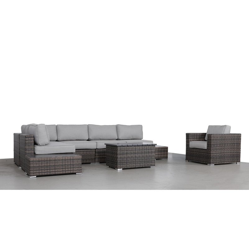 Biron Rattan Wicker Fully Assembled 5 - Person Seating Group with Cushions, Espresso