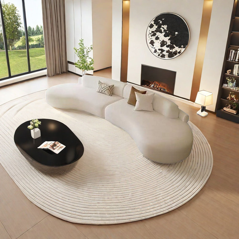 Canapé de style crème semi-circulaire à arc, H 27,56 po x l 94,49 po x P 35,43 po, 3