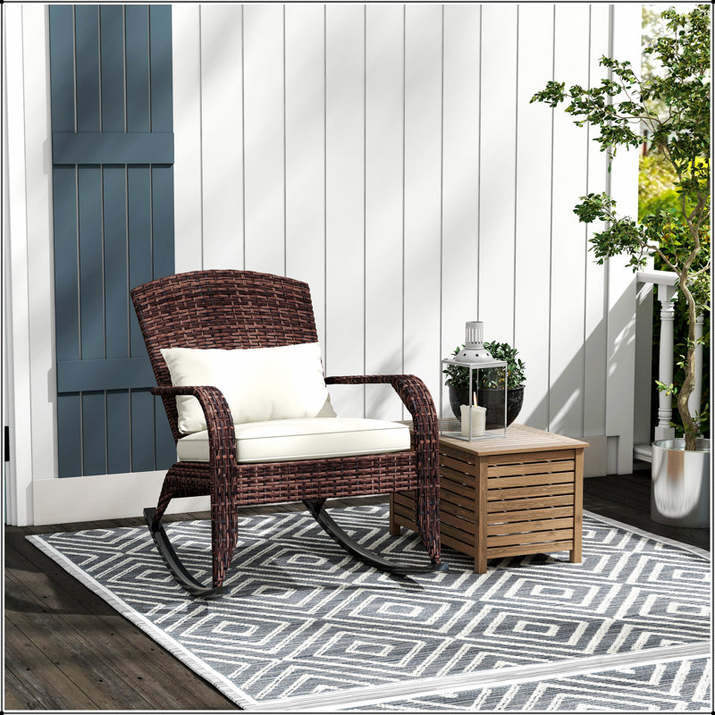 Chaise berçante d'extérieur en osier Adirondack Outsunny, Blanc