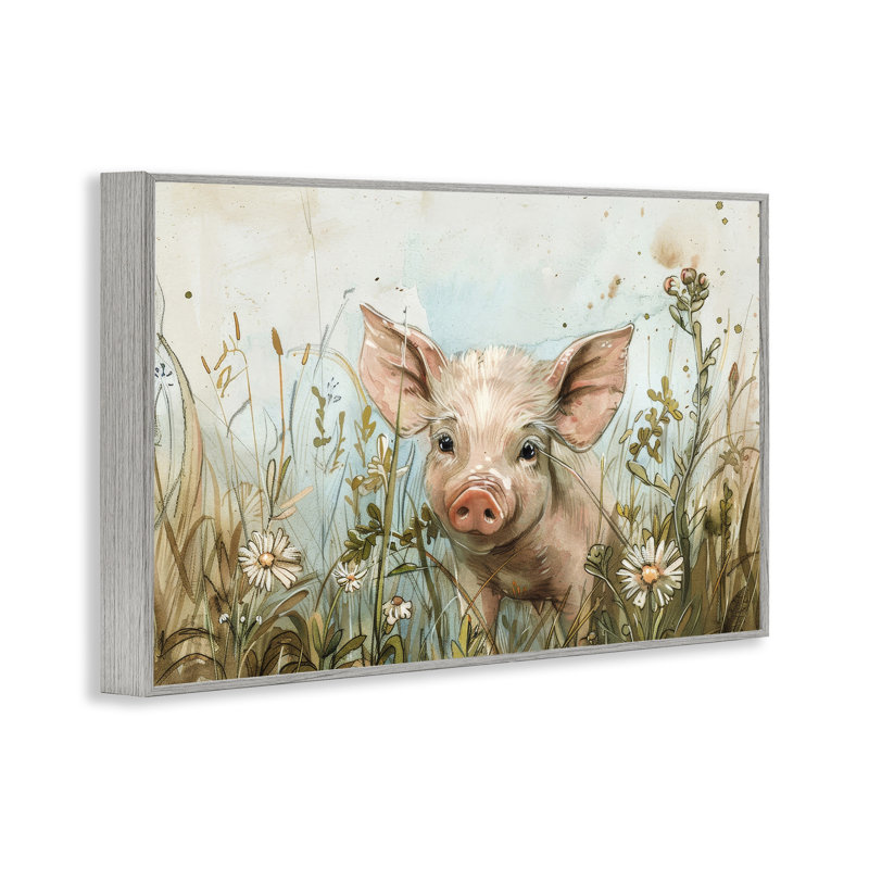 Porcelet parmi des fleurs, estampe numérique encadrée par Petals Prints Design, Estampe numérique Farmhouse