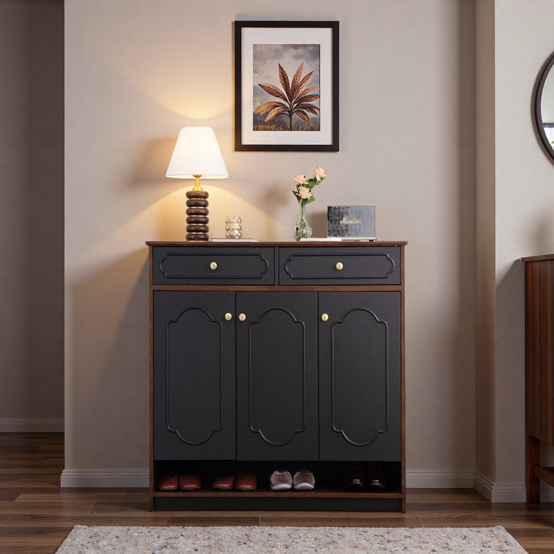 Large capacity floor standing shoe storage cabinet, 42.13" H x 39.37" W x 15.75" D