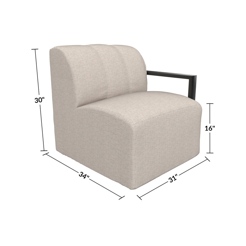 Chaise de patio modulaire moderne rembourrée à accoudoir droit avec structure ouverte en aluminium et coussin Sunbrella