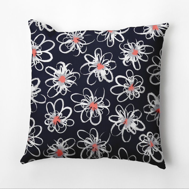 Housse et insert de coussin d'extérieur carré Botanical Blooms, Marine, 16 po x 16 po