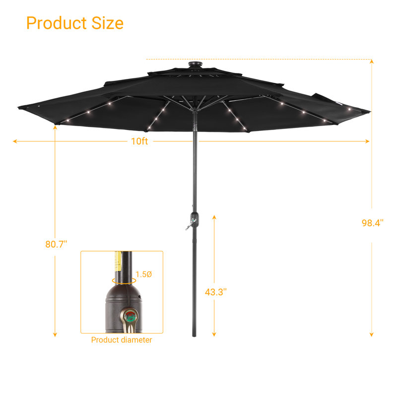 Parasol de marché lumineux 120,1 po Rudalph, Noir