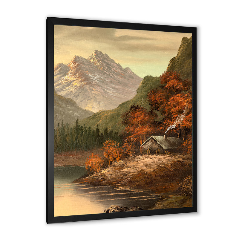 Vue sur la montagne vue de la rivière - Reproduction de photo sur toile, Toile avec cadre photo noir
