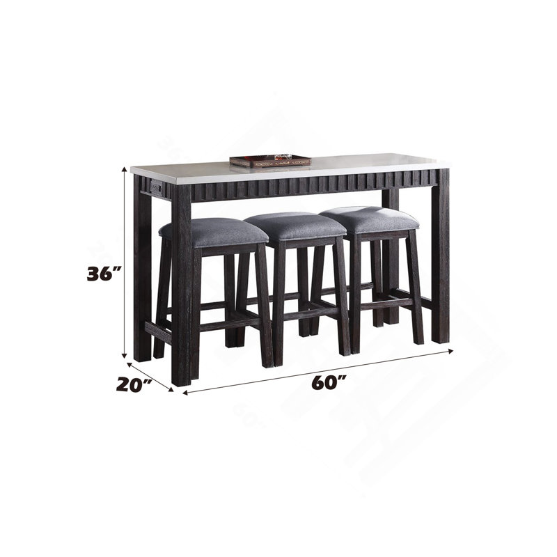 Ensemble de tables à hauteur de comptoir en marbre et espresso vieilli 4 pièces