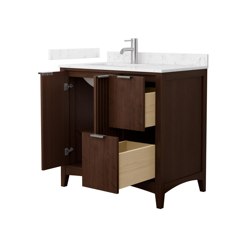 Meuble-lavabo simple autoportant 36 po avec plateau en marbre Palmilla, Brun, Noir mat, Marbre de culture de Carrare