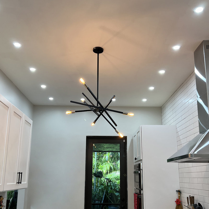 Lustre articulé Spoutnik à 6 lumières Archer, Noir satiné, H 26 po x l 26 po x P 26 po