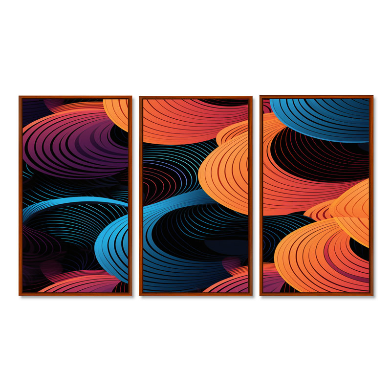 Abstrait vagues mauve bleu rétro - ensemble de décorations murales vagues abstraites modernes, H 40 po x l 60 po x P 1 po
