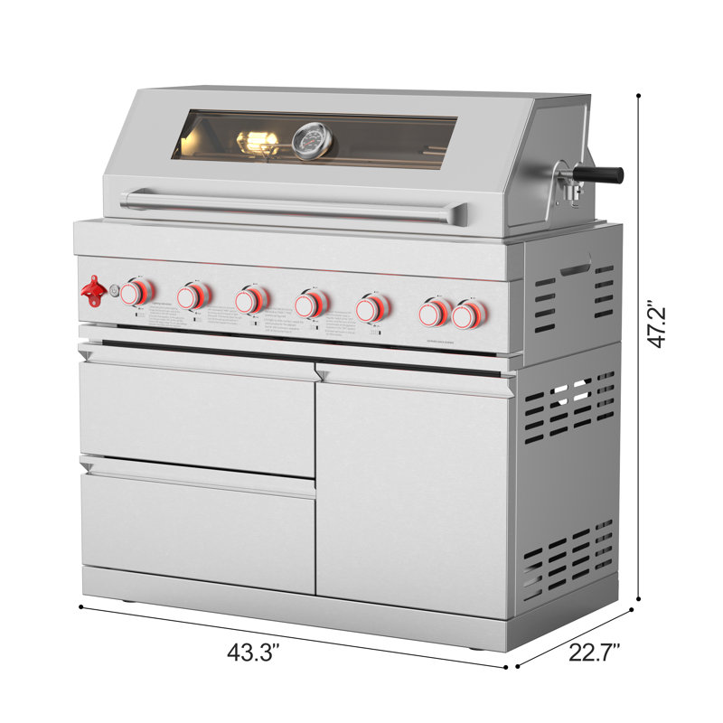 SERA 6-Burner 87,900 BTU Natural Gas 304 Stainless Steel Outdoor Grill with Infrared Rear Burner & Granite Countertop – Ideal for Backyard Cooking & Entertaining