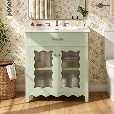 Bathroom Vanity Cabinet With Adjustable Shelves & Tempered Glass