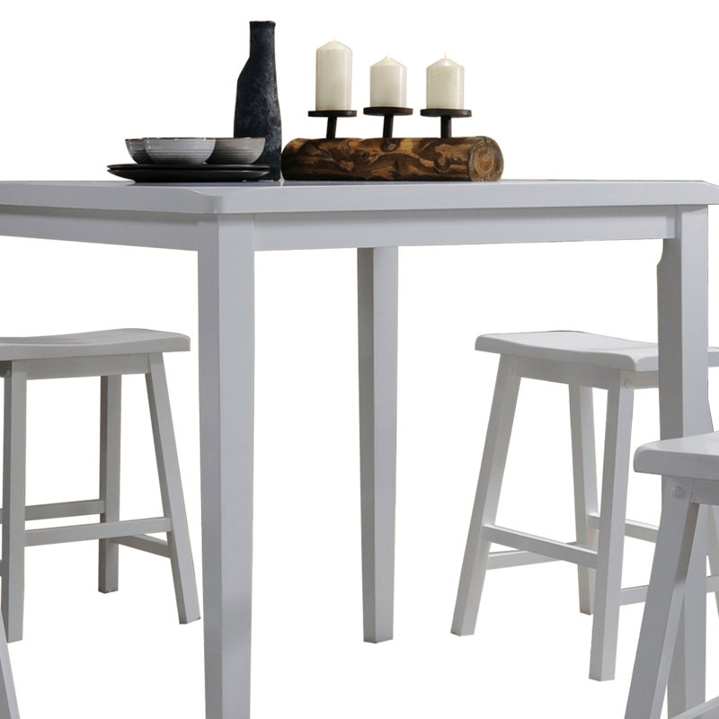 5-Piece Counter Height Set With Saddle Stools, White, White