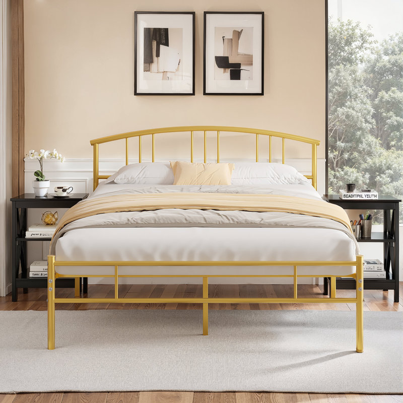 Scaggs Metal Bed With 2 Nightstands – Modern Bedroom Set, Full, Black