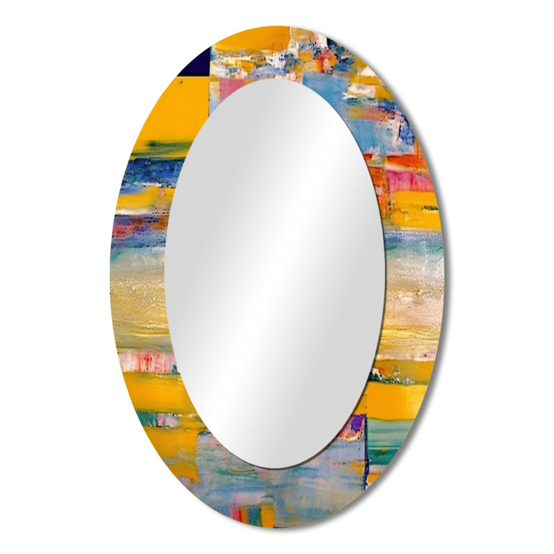 Every Little Ocean Sunset Expressionism - Grand miroir mural ovale sur métal, 36 po x 24 po