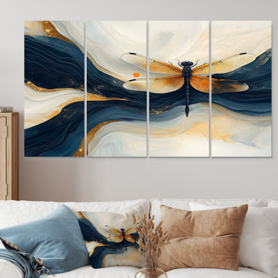 «Yellow and Blue Dragonfly Sky Dancer - Dragonfly Animal, ensemble d'art mural sur toile»